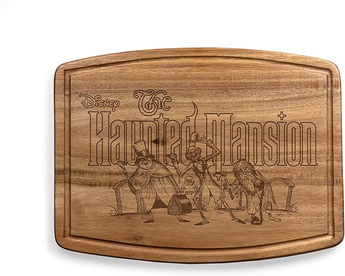 PICNIC TIME Disney Haunted Mansion Hitchhiking Ghosts Ovale Acacia Cutting Board Serving Board Charcuterie Cheese Board with Juice Groove Spooky Kitchen Decor Gift, (Acacia Wood)