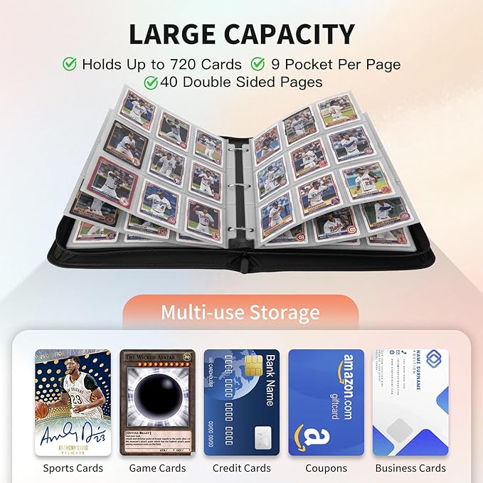 Trading Card Binder, Premium 9 Pocket 720 Double Sided Pocket Collection Binder,Card Album for TCG Card Holder for Game Card, Sports Card, Yugioh, MTG etc(Gray)