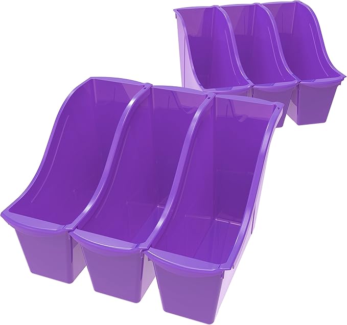 Storex Small Book Bin – Interlocking Plastic Organizer for Home, Office and Classroom, Purple, 6-Pack (71110U06C)