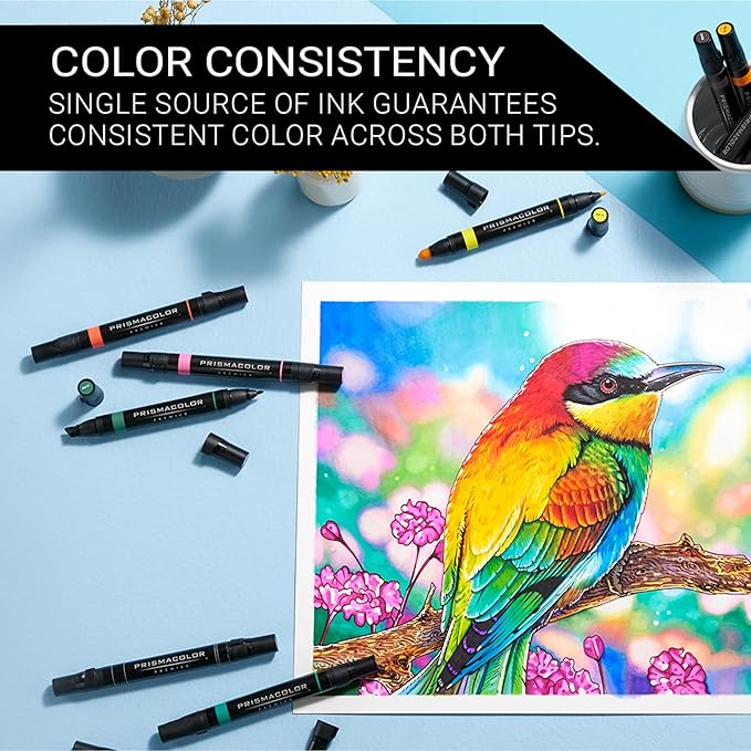 Prismacolor Premier Dual-Ended Art Markers, Chisel and Fine Tips, Primary Colors, 12 Count - Art Supplies, Alcohol-Based Ink, Coloring, Creative, Artist, Adult Coloring