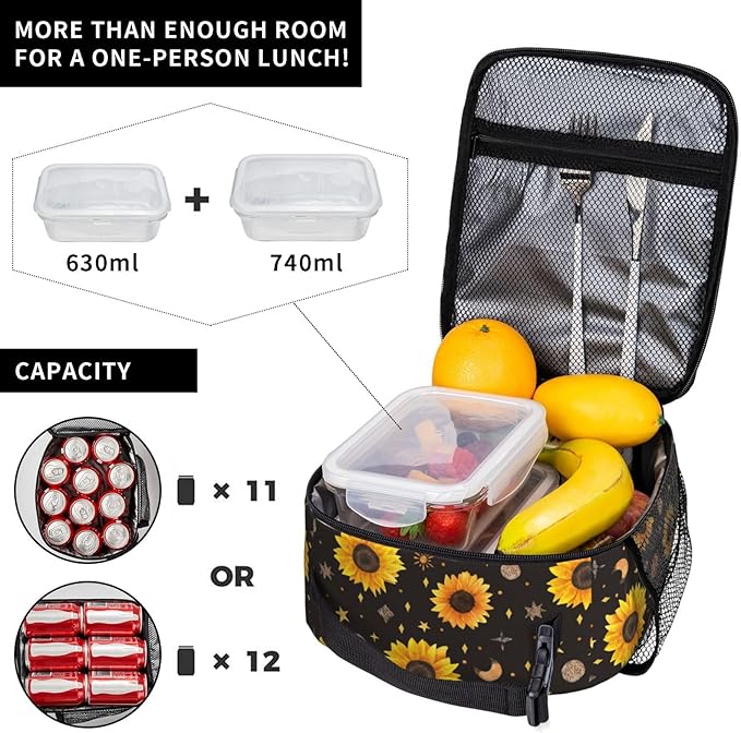 Sunflower Insulated Lunch Bag,Kids Lunch Box For Girls Boys Teen,Kid Lunch Box Containers Cooler Bag With Front Pocket For Women Men,Reusable Lunch Tote Bag Lunchbox For School/Work/Picnic/Office