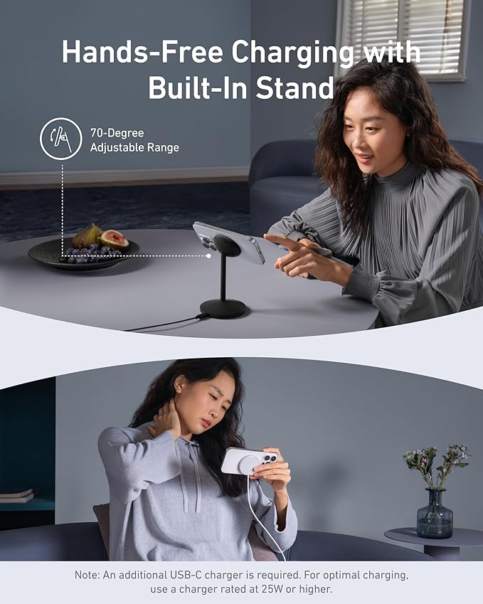 Anker MagGo iPhone 17 MagSafe Charger Compatible Stand, 15W Fast Magnetic Wireless Charging Station, Qi2 Certified 360° Wireless Charger, Magnetic Stand for iPhone 17/16/15/14/13 Series (With Adapter)