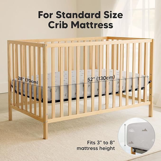 2-Pack Waterproof Crib Sheets for Boys, Girls - 52x28 Fitted Organic Cotton Baby Crib Sheets, Toddler Mattress Protector Cover, Washable, Soft & Durable Baby Bedding Essentials (Foxtrot)