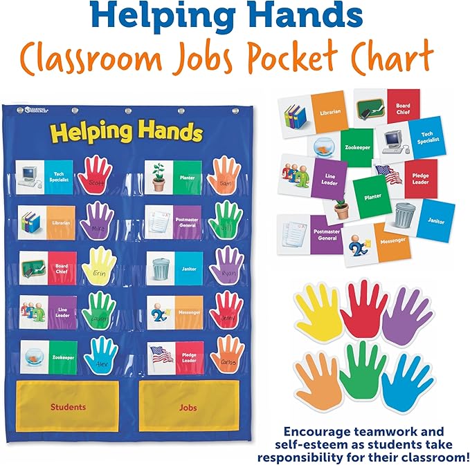 Learning Resources Helping Hands Pocket Chart, 30 Card, Classroom Organization, Teacher Accessories,Teacher Supplies for Classroom,Back to School Supplies
