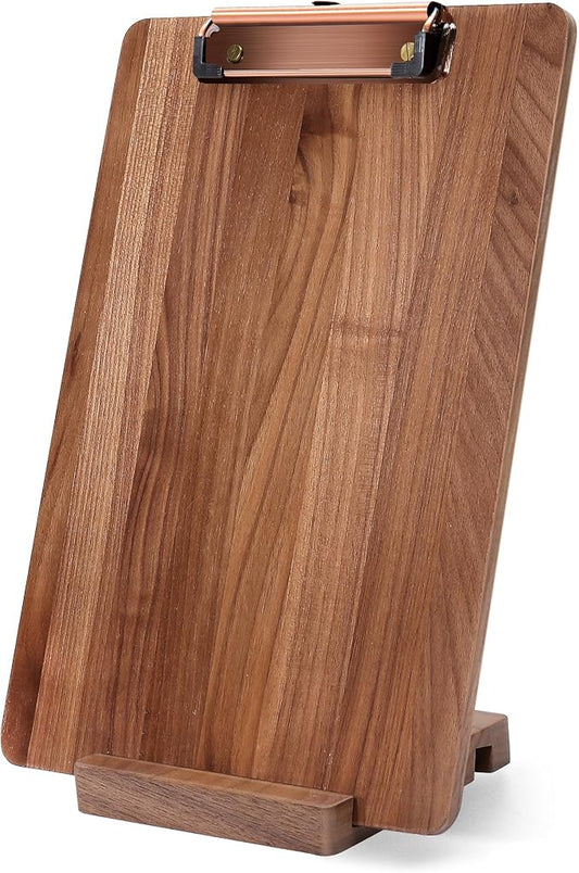 Walnut Wood Clipboard, 12.6" x 8.7" Clip Board with Stable Base, School Classroom Essentials, Solid Hardwood, Free Stand Holder for Bar, Training Courses, Coffee Shops, Office Supplies Teacher Gifts