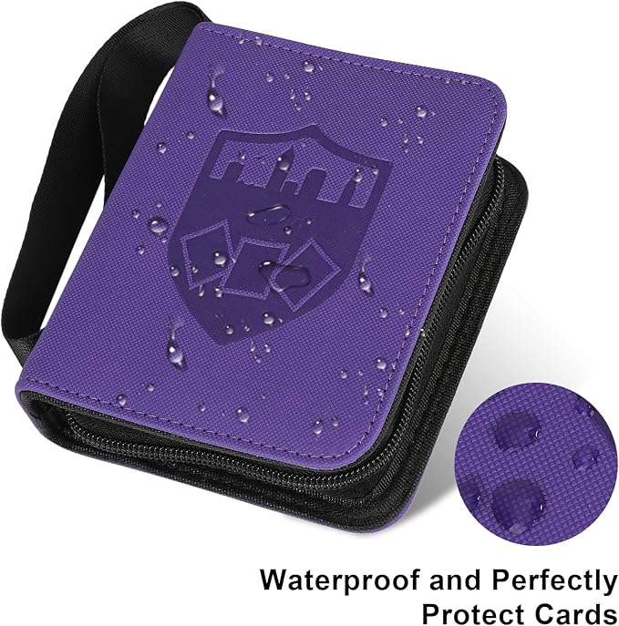 Mini Card Binder 1 Pocket, 80 Pockets Trading Card Binder, Premium Small 2 Pocket Trading Card Collection Album Folder with 40 Sleeves Double Sided - Gifts for Kids (Purple)