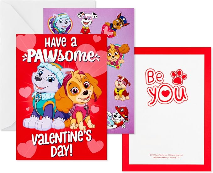 Hallmark Paw Patrol Valentine's Day Cards With Stickers, Kids Assorted (Pack of 24 Cards with Envelopes)