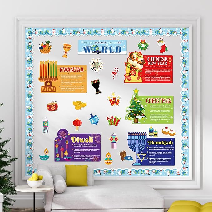 Winter Bulletin Board Decorations Set Christmas The World Winter Holidays Classroom Bulletin Board Cutouts for Christmas School Home Wall Chalkboard Decor