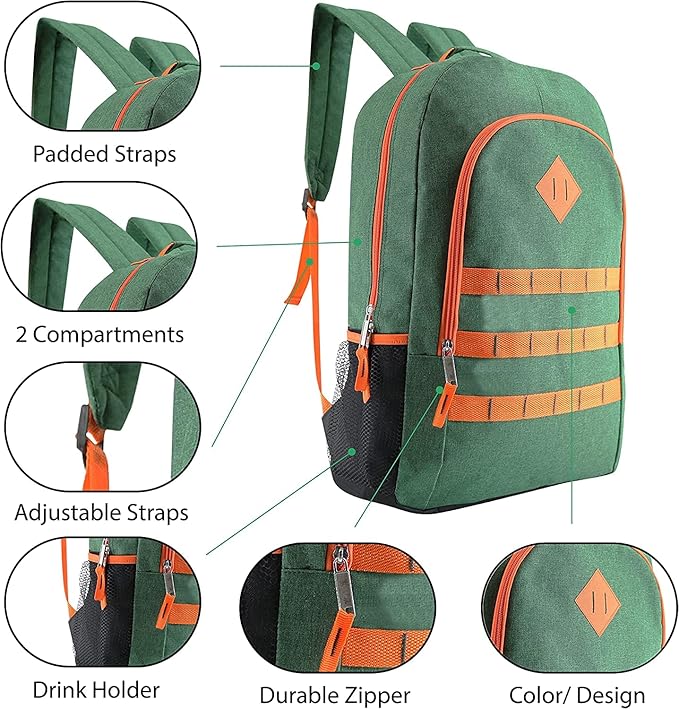 6-Pack 19” Sport Backpacks with 18 Piece School Supplies Kits - Pens, Pencils, Crayons - Bulk Bundle for Elementary, Middle, and High School Students, 6 Assorted Styles
