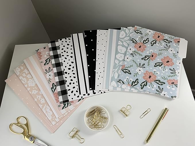 Cute File Folders, Set of 24 3-Tab Letter Size Decorative File Folders Boho Manilla 8.5 x 11 – Pretty Designer Home Office School Supplies (Harmony)