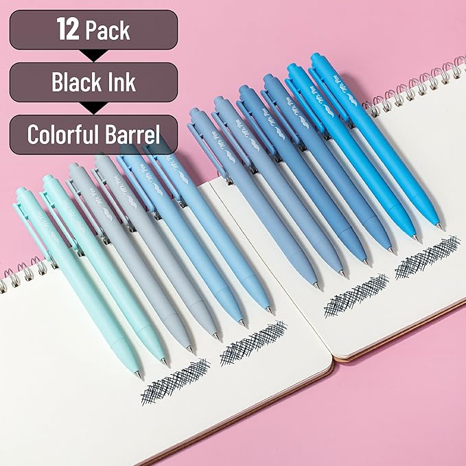 Mr. Pen- Retractable Gel Pens, 12 Pack, Black Ink, Sky Blue Barrel Gel Pens Fine Point 0.5mm, Fine Tip