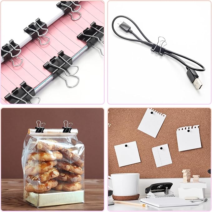 Office Supplies Set, Paper Clips, 72 Pcs, Push Pins and Binder Clips Set with Box for Office, School and Home(Black)