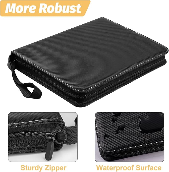 9 Pocket Card Binder, Premium Zip Trading Card Binder, 720 Double Sided Pocket PU Collection Binder, Collector Album, Card Folder for MTG, TCG, Sports Cards, (Black)