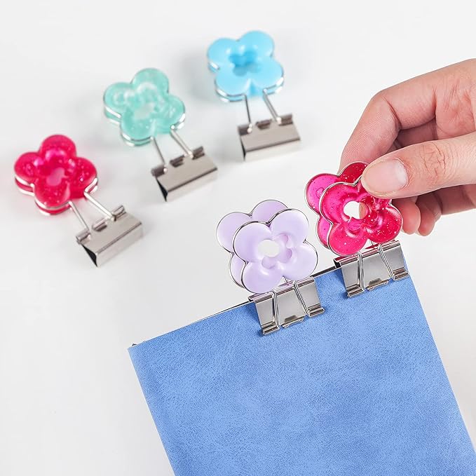 Flower Shape Medium Paper Clips，Binder Clips, Easy Grip, Assorted Color, School Office Supplies，10 Pcs/Set