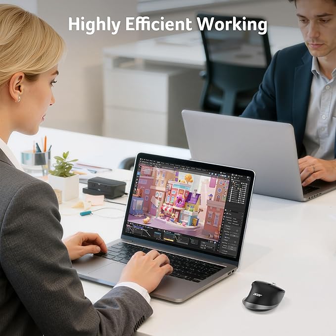 acer Ergonomic Mouse Wireless Rechargeable with Side Scroll (BT5.2+2.4GHz), Bluetooth Computer Mouse for Laptop, Medium to Large Sized Hands, Office USB Mice, 8 Buttons, 4800 DPI for PC, Desktop