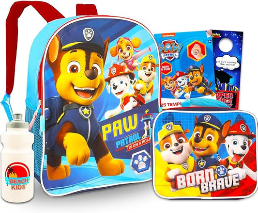 Paw Patrol Backpack with Lunch Bag Set - Bundle with 16” Backpack, Lunch Box, Water Bottle, and More | Paw Patrol School Supplies for Kids