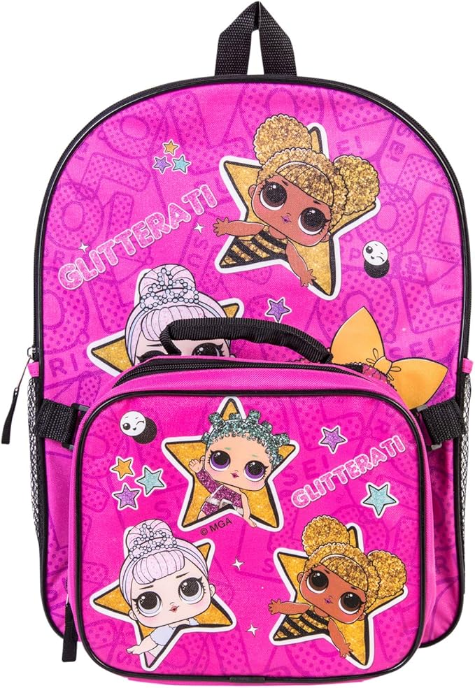 L.O.L. Surprise! Backpack Combo Set - Girls' 2 Piece Backpack Set Backpack & Lunch Kit (Hot Pink)