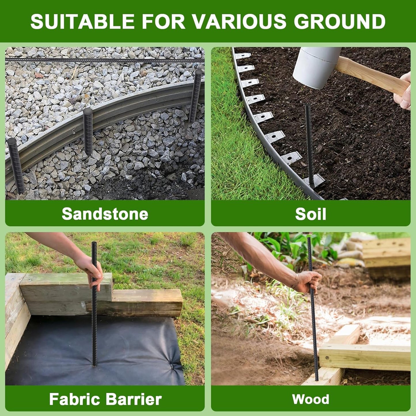 AAGUT 16 Inch Rebar Stakes Heavy Duty 16 Pack 3/8" Diameter Landscape Timber Spikes, Straight Stakes with Chisel Point End, Ground Anchors for Camping Tent, Garden Plant Support, Concrete, Black