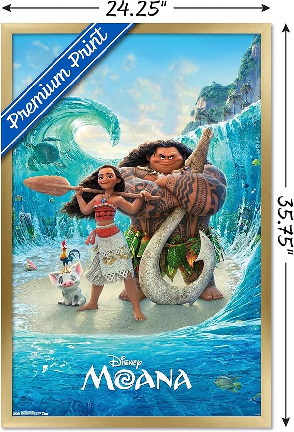Disney Moana - Ocean Floor Wall Poster, 34L" x 22.4W", Gold Framed Version