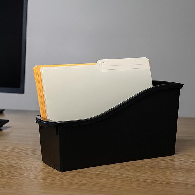 Storex Large Book Bin - Interlocking Plastic Organizer for Home, Office, and Work Space - Black, 6-Pack (70109E06C)