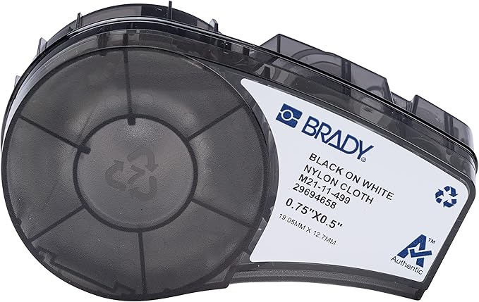 Brady Authentic (M21-11-499) Pre-Sized High-Adhesion Nylon Labels for Equipment, General ID, Lab, Wire/Cable, Black on White Material - Designed for M210, M210-LAB, and M211 Printers, 0.5"H x 0.75"W