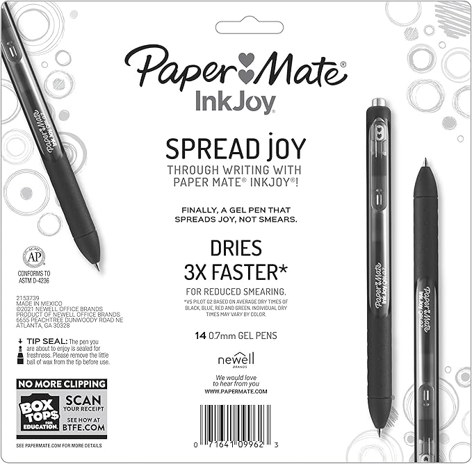 Paper Mate Colorful Gel Pens - InkJoy Gel Pens Assorted Medium Point (0.7). Perfect for Vibrant Colored Writing and Sketching InkJoy 42 Count, Pack of 3