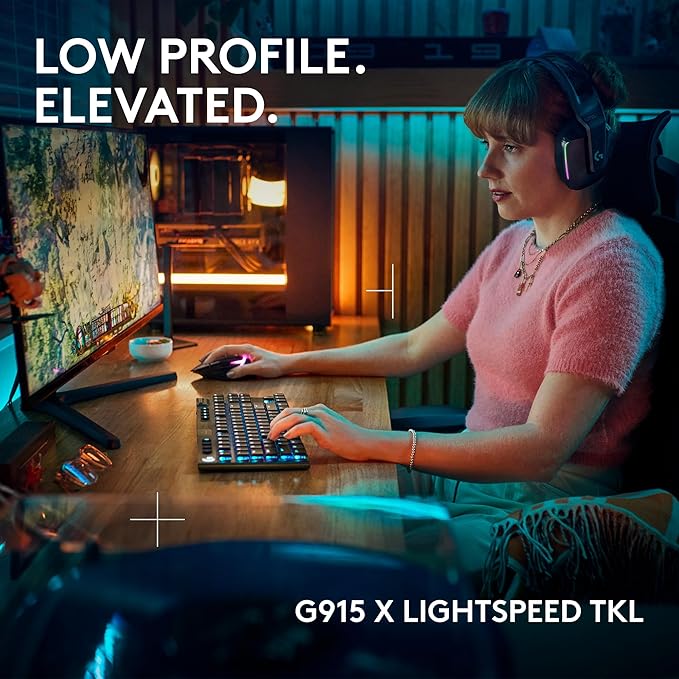 Logitech G915 X Lightspeed TKL Low-Profile Wireless Gaming Keyboard, Double-Shot PBT Keycaps, Fully Programmable Keys, RGB Backlighting, Sleek Aluminum Finishing, GL Brown Tactile - PC/Mac - Black