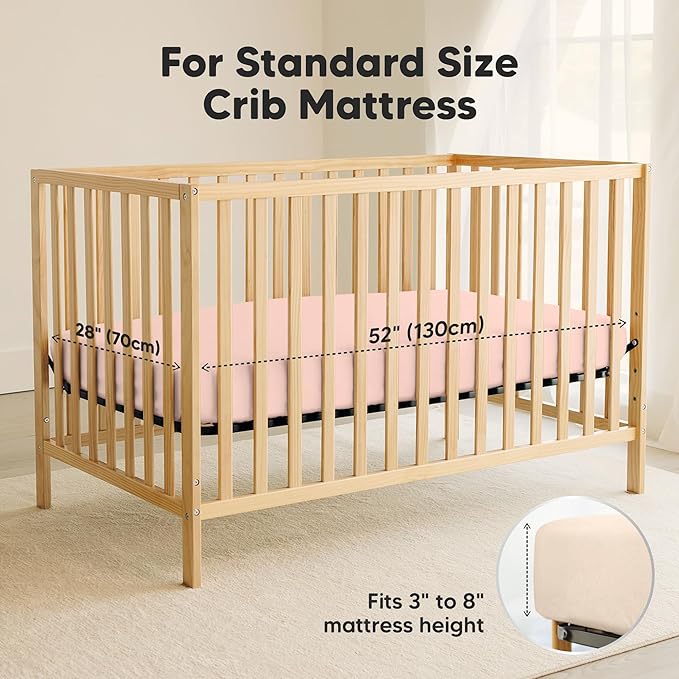 2-Pack Waterproof Crib Sheets for Boys, Girls - 52x28 Fitted Organic Cotton Baby Crib Sheets, Toddler Mattress Protector Cover, Washable, Soft & Durable Baby Bedding Essentials (Cameo)