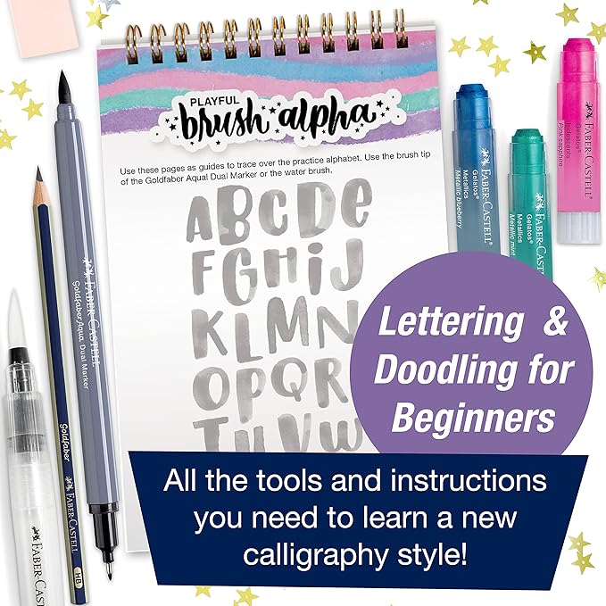 Faber-Castell Galaxy Lettering - Hand Lettering Kit for Teens and Adult Beginners, DIY Kit with 40 Page Activity Book and Art Supplies