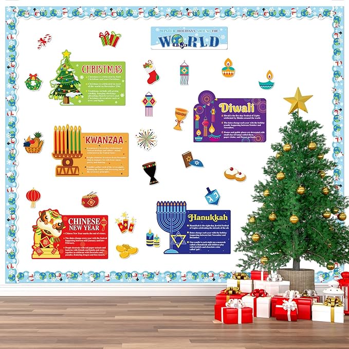 Winter Bulletin Board Decorations Set Christmas The World Winter Holidays Classroom Bulletin Board Cutouts for Christmas School Home Wall Chalkboard Decor