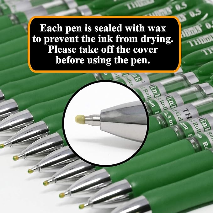[24 Pens - Green Ink] Think2 Retractable Gel Pens. (24 Green) Fine Point (0.5mm) Rollerball Pens with Comfort Grip.