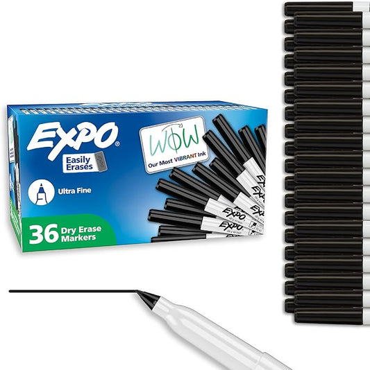 EXPO Low Odor Dry Erase Markers Ultra Fine Tip Black 36 Count