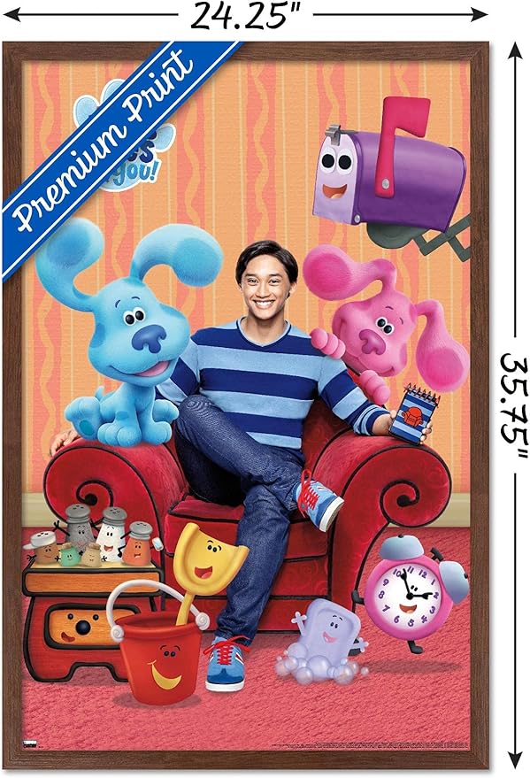 Nickelodeon Blue's Clues - Group Wall Poster, 34L" x 22.4W", Mahogany Framed Version