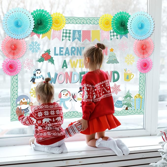 Eersida Spring Bulletin Board Decorations with Paper Fans St Patricks Day 3D Classroom Bulletin Board Christian Easter Flower Bunny Cutouts School VBS Library Church Window Wall Decor(Snowman)