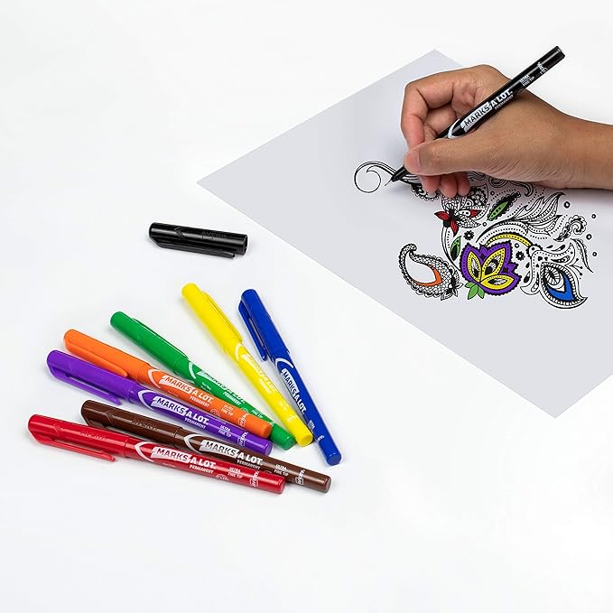 Avery Marks-A-Lot Permanent Markers, Ultra Fine Tip, 8 Assorted Markers For Coloring Books and Sketchbooks (09231)