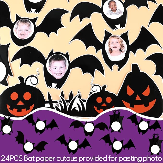 Happy Halloween Bulletin Board for Classroom Decoration Bat Pumpkin Tree Bulletin Board Set Bat Cutouts with October Halloween Cemetery Scene for School Classroom Chalkboard Wall Decor