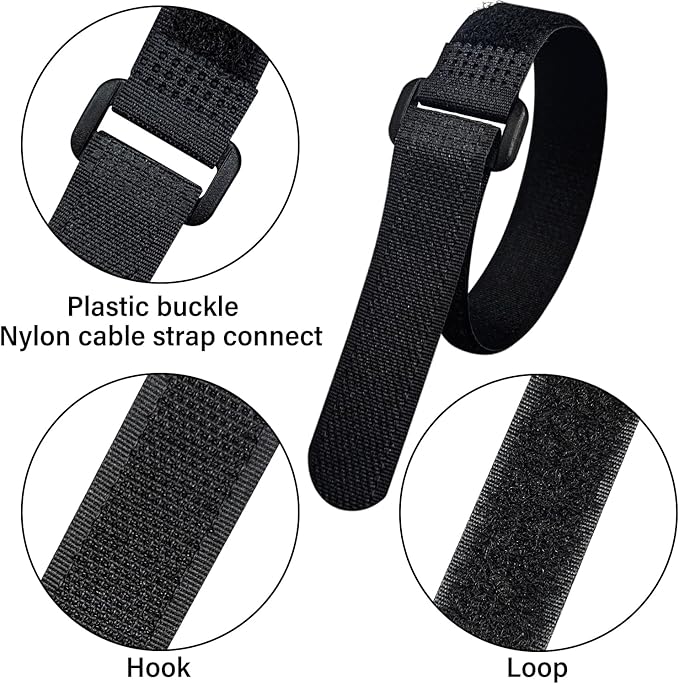 40pcs Reusable Cable Ties - 4 Sizes (6/8/10/12 Inch) - Hook and Loop Cable Straps for Wire Management - Heavy Duty Cord Organizer & Wire Ties for Electronics, PC, Home & Office