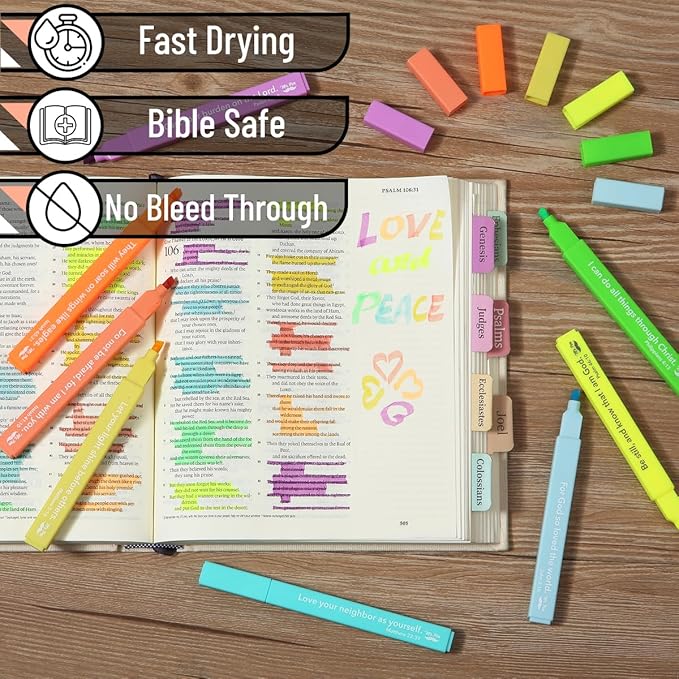 Mr. Pen- Bible Highlighters with Bible Verses, 8 Pack, Tropical Colors, Aesthetic Highlighters, Markers No Bleed Through
