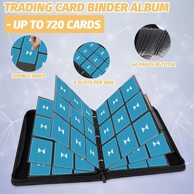 720 Card Binder, Premium Trading Card Binder, 9 Pocket Double Sided Pocket PU Card Collection Binder, Collector Card Album, Card Folder for MTG, TCG, Sports Cards, Game Cards (Grass Green)