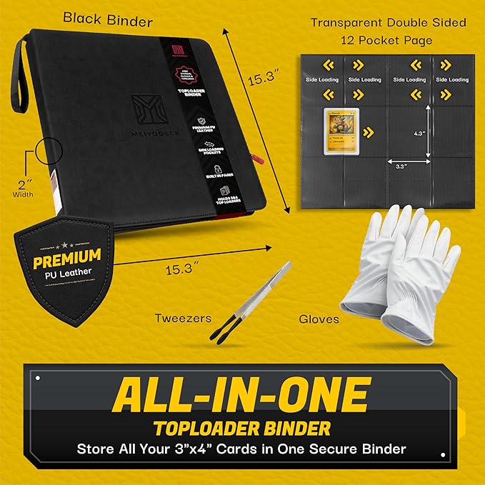 Toploader Binder | Holds 384 Toploaders | 12-Pocket | Ringless Double-Sided Pockets | Includes Collector Tweezers & Gloves | Premium Top Loader Binder for Trading Cards, Pokemon, Yu-Gi-Oh & TCG