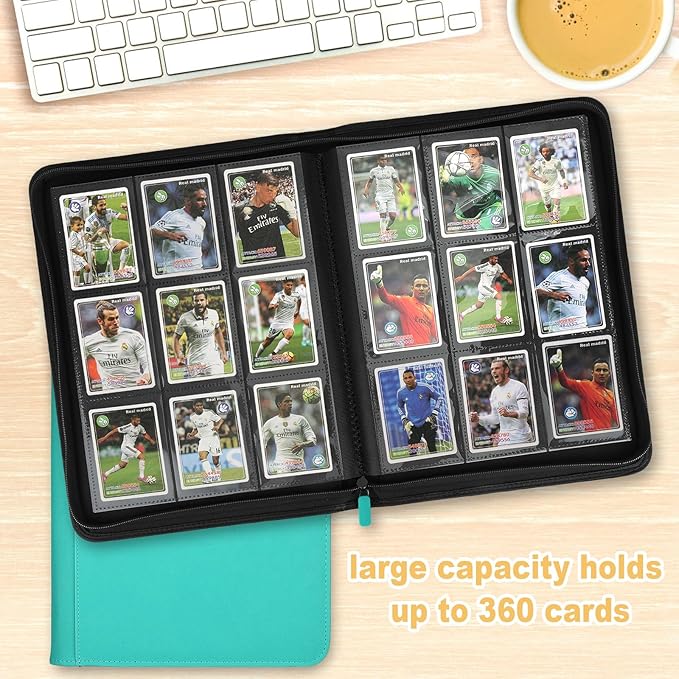 Trading Card Binder 9 Pocket, GERMUN PU Cover Card Binder for 360 Cards, Premium Trading Card Holder Folders, Double Sided Pocket Card Album for MTG, TCG (LAKEBLUE)