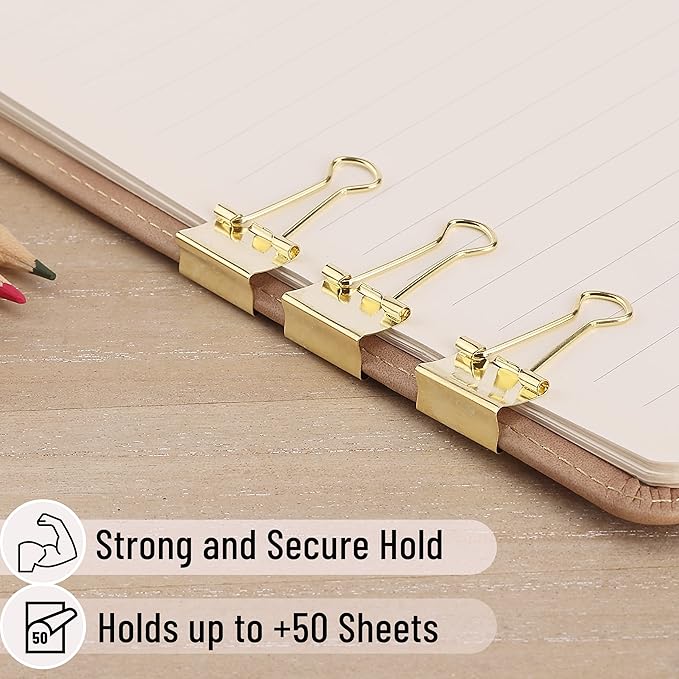 Mr. Pen- Small Binder Clips, 50 pcs, 0.75", Small Size, Gold Metal Binder Paper Clips, Paper Clamps for Office Supplies, Home, School, Business, Document Organizing