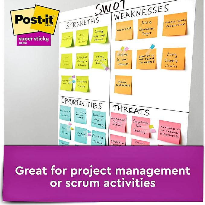 Post-it Super Sticky Notes, 3x3 in, 3 Pads, 2X The Sticking Power, Supernova Neons, Bright Colors, Recyclable (3321-SSMIA), (Pack of 48)