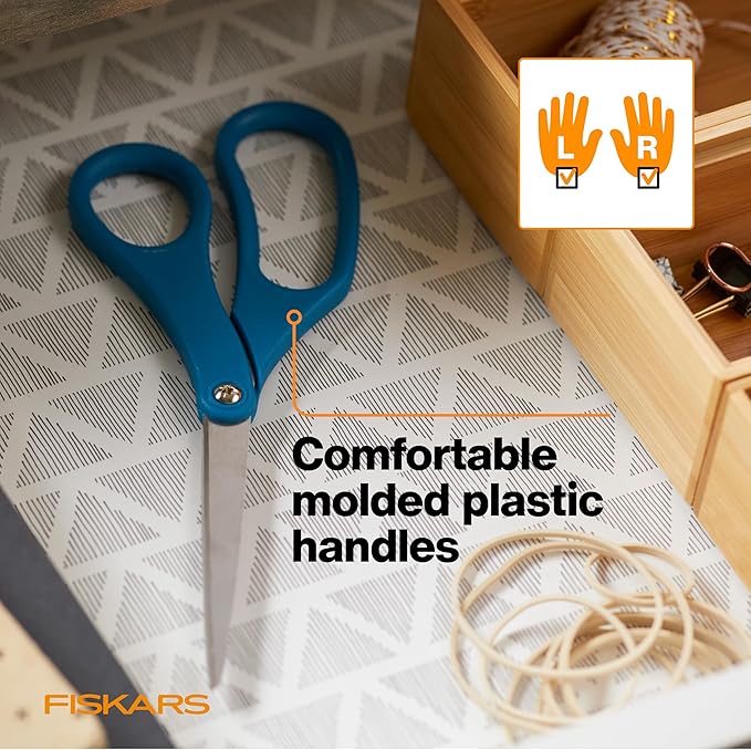 Fiskars 8" Scissors for Home & Office, Stainless Steel Scissors, All Purpose Cutting for Home, Arts & Crafts, Blue