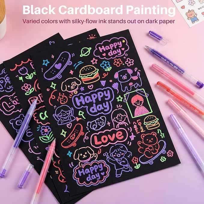 36 Colors 3D Acrylic Gel Pens for Coloring, 1mm Bullet Tip Acrylic Ink Pen for Adult Coloring Marker Paint Pens for Black Paper, Drawing, Fabric, DIY Projects, Art Crafts Supplies