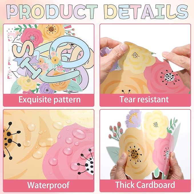 Spring Bulletin Board Decoration Set Kindness Blooms Here Classroom Decoration Spring Pastel Bows Flowers Butterfly Cutouts for School Classroom Home Office Chalkboard Door Wall Party Decor Supplies