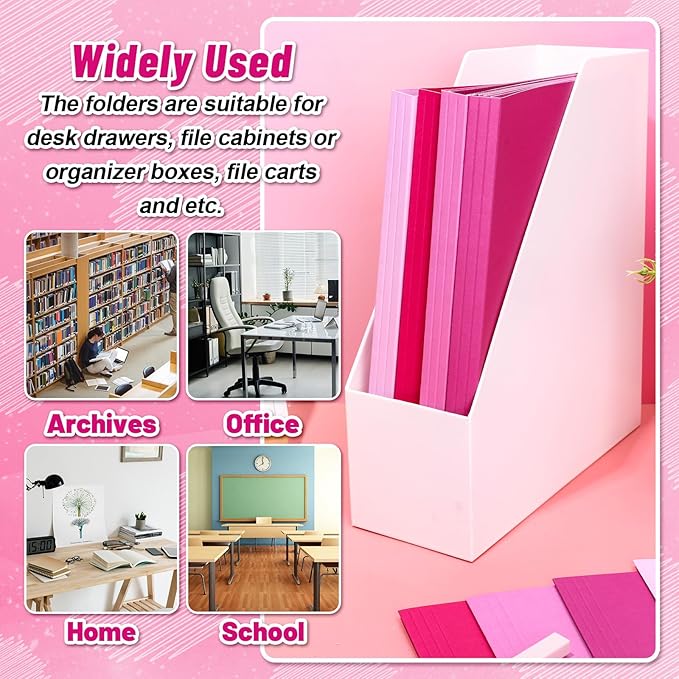 Whaline 24 Pack Hot Pink File Folders Letter Size 4 Colors Gradient Pink File Pockets with 1/3 Cut Tab for Home Office Classroom Supplies, 8.9 x 11.6 Inch