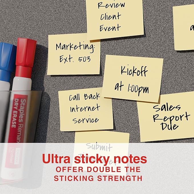 Staples Ultra Sticky Notes, 1 3/8" x 1 7/8", Sunshine Colors, 2400 Sheets – Strong‑Hold Mini Notes for Tabs, Labels & Quick Reminders