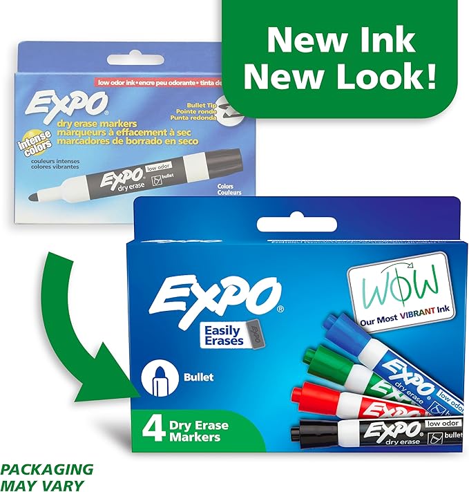 Expo Low Odor Dry Erase Markers Bullet Tip Assorted Colors 4 Count