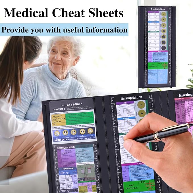 Foldable Nursing Clipboard with Cheat Sheets - 4-Pack Thick & Sturdy Medical Writing Board for Nurses, Nursing Students & CNAS | Portable Clipboard with Pen Holder & Ruler for Hospital Clinical Duty